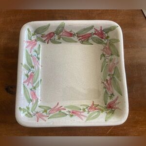 Vintage 70’s Square Dish, Signed LAHOLM SWEDEN.‎ Hand painted ceramic Floral